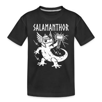 Salamanthor Salamander Lustiger Wikinger Odin Walhalla - Kinder Premium Bio T-Shirt - Schwarz - Vorne