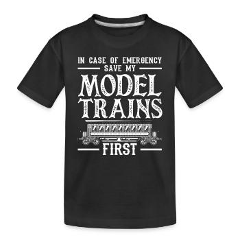 Im Notfall Zuerst Meine Modellzüge Retten - Kinder Premium Bio T-Shirt - Schwarz - Vorne