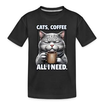 Lustiges Katze Kunst Katzenbesitzer Katzen Kaffee - Kinder Premium Bio T-Shirt - Schwarz - Vorne