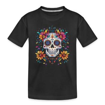 Jour de la mort Crâne en sucre avec des fleurs colorées - T-shirt bio Premium Enfant - noir - Devant