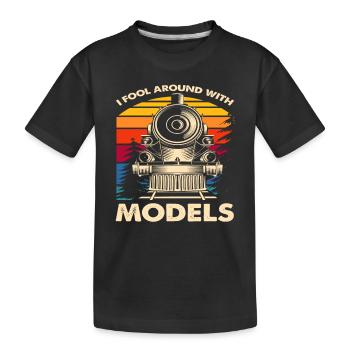 Je joue avec des maquettes de locomotive vintage - T-shirt bio Premium Enfant - noir - Devant
