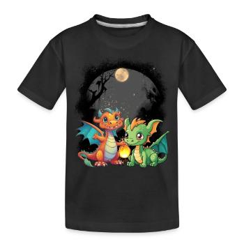 mystisch Drache Drachen Märchen Märchenfigur - Kinder Premium Bio T-Shirt - Schwarz - Vorne
