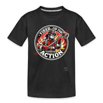 Ready for action, the firefighter - Kids' Premium Organic T-Shirt - black - Front