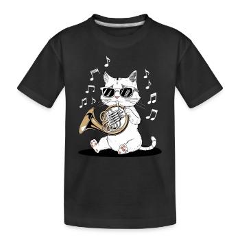 Chat avec des lunettes de soleil jouant du cor - T-shirt bio Premium Enfant - noir - Devant