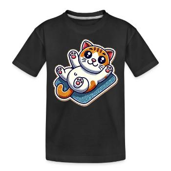 Cute kitty on a blanket wants belly rubs - Kids' Premium Organic T-Shirt - black - Front
