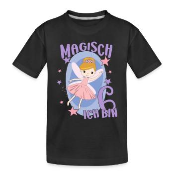 6 Jahre Mädchen 6. Geburtstag Fee Geburtstagsshirt - Kinder Premium Bio T-Shirt - Schwarz - Vorne