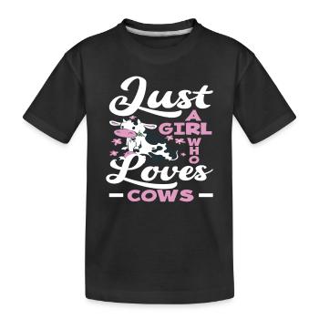 Une fille qui aime les vaches - T-shirt bio Premium Enfant - noir - Devant