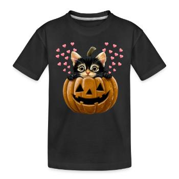 Pumpkin Kitty Love for autumn - Kids' Premium Organic T-Shirt - black - Front