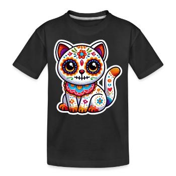 Cute Mexican Sugar Skull Cat in Halloween costume - Kids' Premium Organic T-Shirt - black - Front