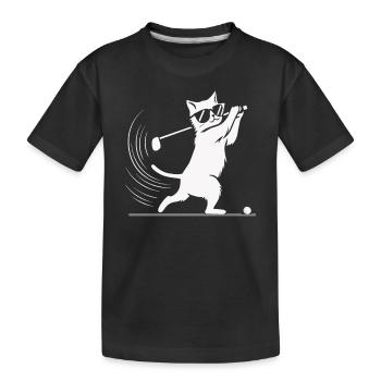 Cat with sunglasses playing golf - Kids' Premium Organic T-Shirt - black - Front