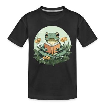 Cottagecore Frog with Book - Kids' Premium Organic T-Shirt - black - Front