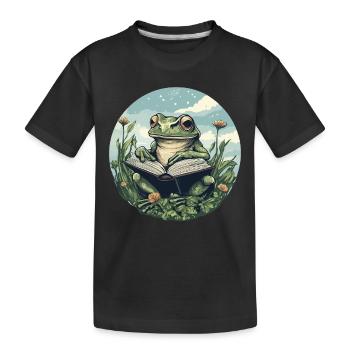 Cottagecore Frog with Book - Kids' Premium Organic T-Shirt - black - Front