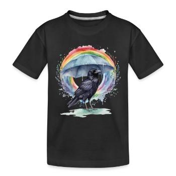 Regenbogen Krähe Krähen Raben Rabe Regenschirm - Kinder Premium Bio T-Shirt - Schwarz - Vorne