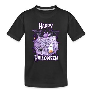Happy Halloween spider web with cute spider - Kids' Premium Organic T-Shirt - black - Front
