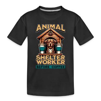 Travailleur d’un refuge pour animaux avant le café de la famille d’accueil - T-shirt bio Premium Enfant - noir - Devant