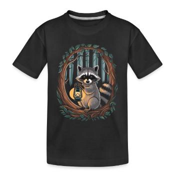 Cottagecore Waschbär mit Laterne im Wald - Kinder Premium Bio T-Shirt - Schwarz - Vorne