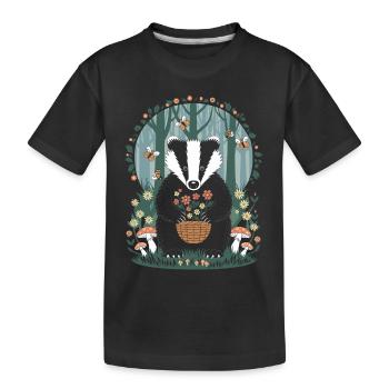 Cottagecore Blaireau Avec Des Fleurs Dans Les Bois - T-shirt bio Premium Enfant - noir - Devant
