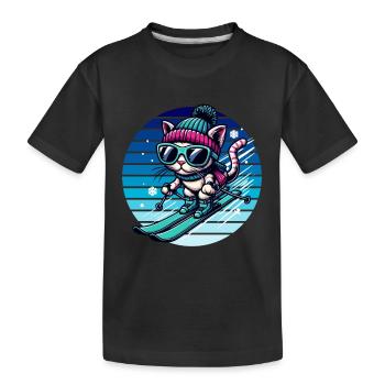 Wintersport Skifahren Katze Schnee Winter Kinder - Kinder Premium Bio T-Shirt - Schwarz - Vorne