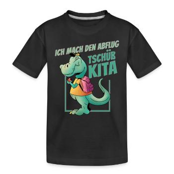 T-Rex avec cartable - Je m’envole, au revoir - T-shirt bio Premium Enfant - noir - Devant