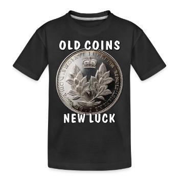 ÖLD COINS NEW LUCK - Kinder Premium Bio T-Shirt - Schwarz - Vorne