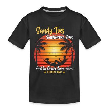 Sandy toes, sunburned nose, and cream everywhere - Kids' Premium Organic T-Shirt - black - Front