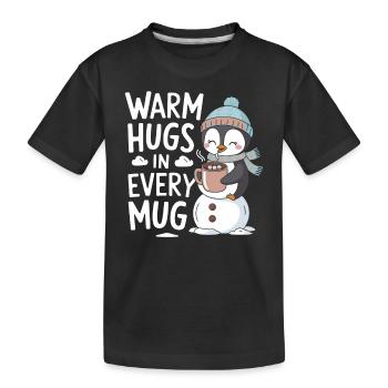 Warm Hugs In Each Cup With Penguin And - Kids' Premium Organic T-Shirt - black - Front