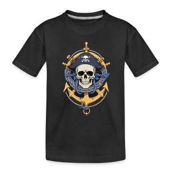 Piratenflaggen Skull Jolly Roger Pirat Kostüm - Kinder Premium Bio T-Shirt - Schwarz - Vorne