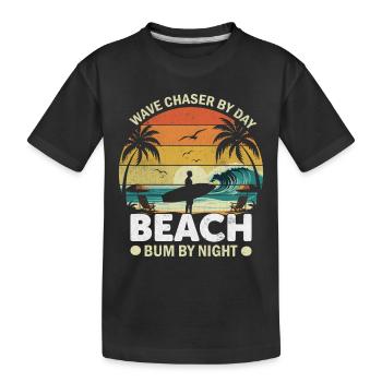 Wave chaser by day, beach bum by night. - Kids' Premium Organic T-Shirt - black - Front