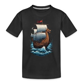Viking Dragon Boat on the High Seas - Kids' Premium Organic T-Shirt - black - Front
