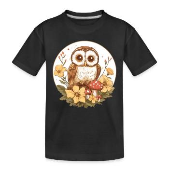 Cottagecore Eule mit Blumen - Kinder Premium Bio T-Shirt - Schwarz - Vorne