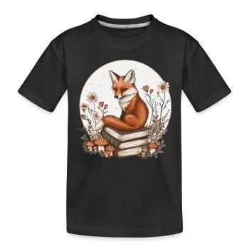 Cottagecore Fuchs mit Büchern - Kinder Premium Bio T-Shirt - Schwarz - Vorne