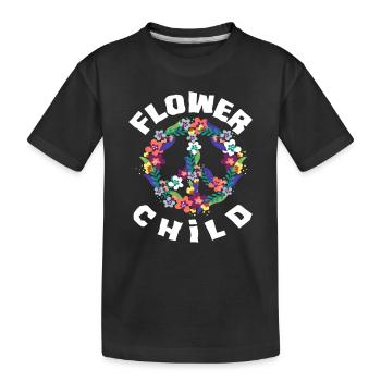Flower Child Blumenkind Friedenszeichen - Kinder Premium Bio T-Shirt - Schwarz - Vorne
