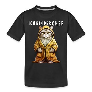 KATZE BADEMANTEL ICH BIN DER CHEF - Kinder Premium Bio T-Shirt - Schwarz - Vorne