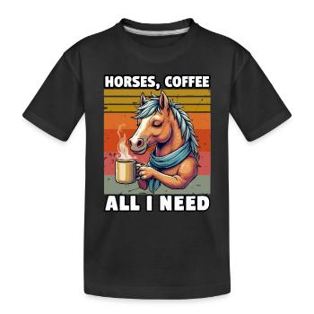 Lustiges Pferd Kunst Pferdebesitzer Pferde Kaffee - Kinder Premium Bio T-Shirt - Schwarz - Vorne