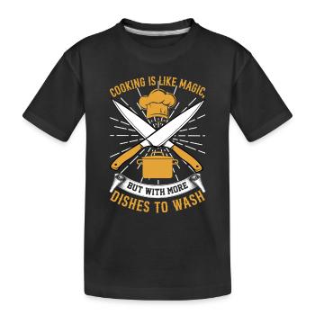 Kochen ist wie Magie, aber mit mehr Gerichten - Kinder Premium Bio T-Shirt - Schwarz - Vorne