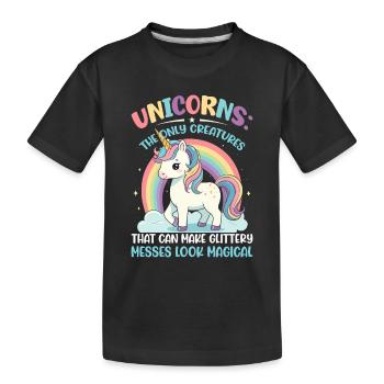 Einhörner: Die einzigen Lebewesen, die Glitzer erzeugen können - Kinder Premium Bio T-Shirt - Schwarz - Vorne