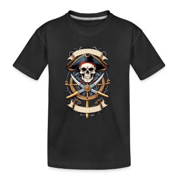 Piratenflaggen Skull Jolly Roger Pirat Kostüm - Kinder Premium Bio T-Shirt - Schwarz - Vorne