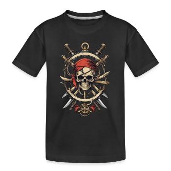Piratenflaggen Skull Jolly Roger Pirat Kostüm - Kinder Premium Bio T-Shirt - Schwarz - Vorne