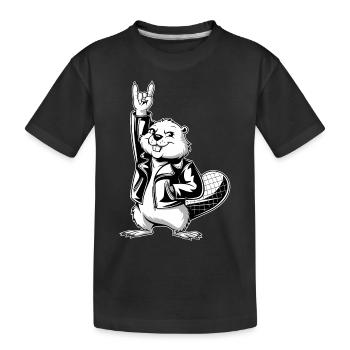 Cooler Biber Rockt Lederjacke - Kinder Premium Bio T-Shirt - Schwarz - Vorne