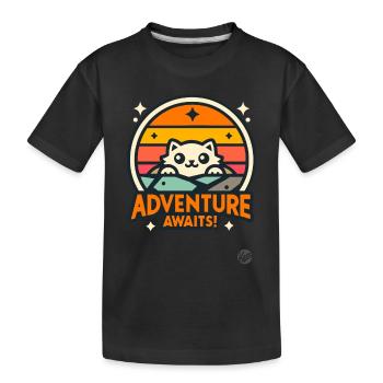 Abenteuer wartet auf die neugierige Katze - Kinder Premium Bio T-Shirt - Schwarz - Vorne