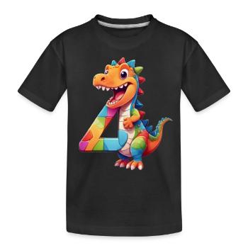 DINO 4 JAHRE DINOSAURIER NUMMER 4. GEBURTSTAG - Kinder Premium Bio T-Shirt - Schwarz - Vorne