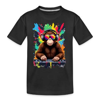 Affe als DJ, Turntable, Disco Discjockey EDM Party - Kinder Premium Bio T-Shirt - Schwarz - Vorne