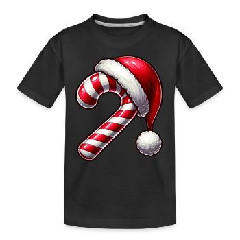 Weihnachten Zuckerstange mit Mütze - Kinder Premium Bio T-Shirt - Schwarz - Vorne