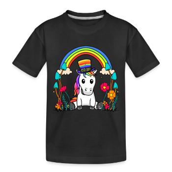 LGBT Regenbogen Einhorn Regenbogenfahne - Kinder Premium Bio T-Shirt - Schwarz - Vorne