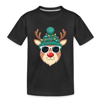 Weihnachts Rentier mit roter Nase - Kinder Premium Bio T-Shirt - Schwarz - Vorne