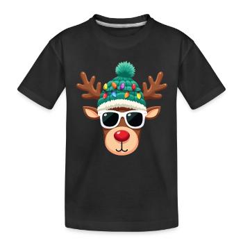 Weihnachts Rentier mit roter Nase - Kinder Premium Bio T-Shirt - Schwarz - Vorne