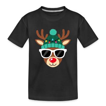Weihnachts Rentier mit roter Nase - Kinder Premium Bio T-Shirt - Schwarz - Vorne
