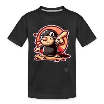 Drôle de taupe pointant avec le doigt - T-shirt bio Premium Enfant - noir - Devant