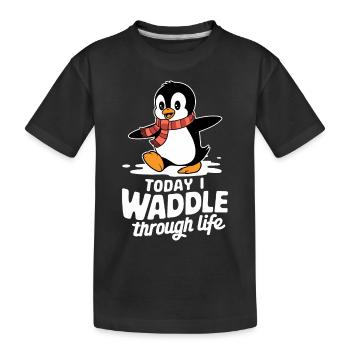 Aujourd’hui, je me dandine dans la vie Pingouin - T-shirt bio Premium Enfant - noir - Devant