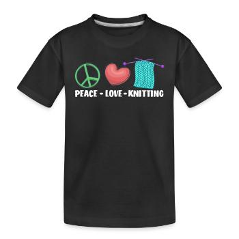 Frieden Liebe Stricken Handarbeit - Kinder Premium Bio T-Shirt - Schwarz - Vorne